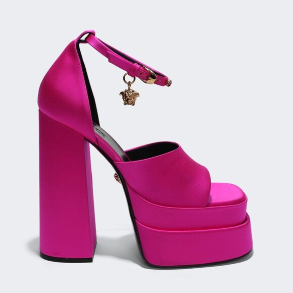 NWT Versace Medusa Aevitas Deep Pink Platform Sandals 🎀 Size 39/9 - Picture 3 of 12